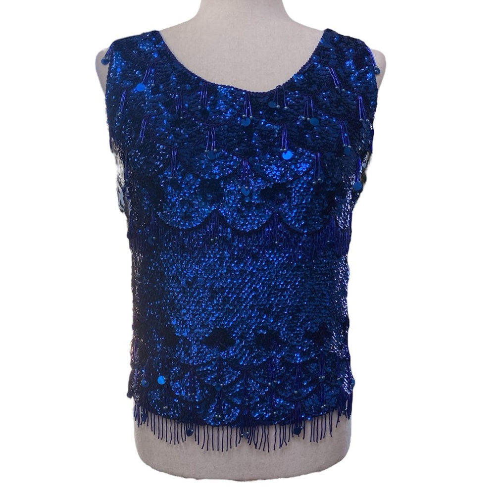 Vintage Blue Beaded Top